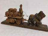 Wood Carved Horse and Beer Wagon Statue