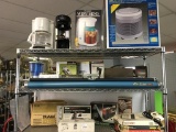 Three Shelf Lots Incl Coffee Makers, Hepa Air Cleaner, Flash Lights, Tools and More
