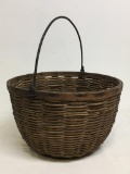 Vintage Basket w/Wrought Iron Handle and Wood Bottom