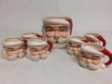 Group of Seven Vintage Hand Painted Nikoniko Santa Claus Mugs Made in Japan