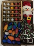 Christmas Lot Incl Candle Holder, Vintage Light Bulbs and Stuffed Santa Claus