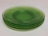 Group of Three Green Depression Glass Dessert Plates