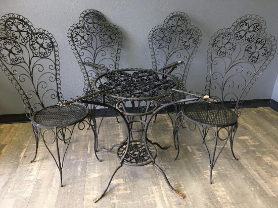 Vintage Scrolled Metal Table and Chairs