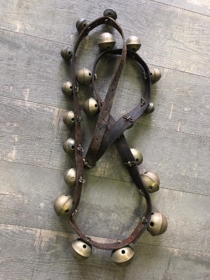Antique Sleigh Bells on Leather Strap
