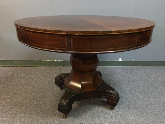 Round Antique Table with Two Hidden Drawers