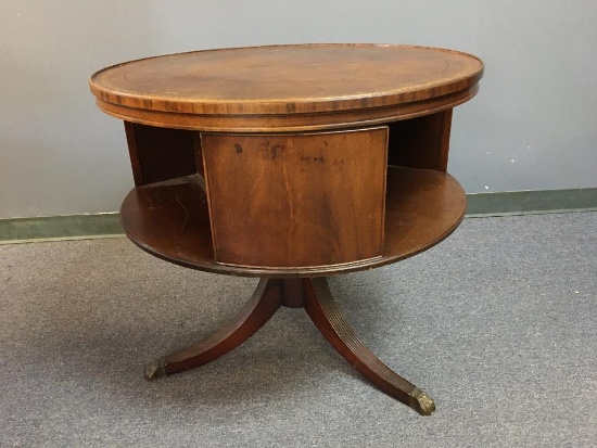 Vintage Rotating Leather Top Drum Table