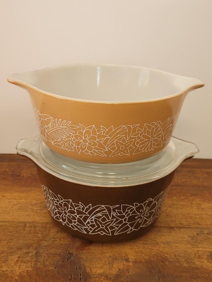 Collection of 2 Pyrex Woodland Casserole Dishes