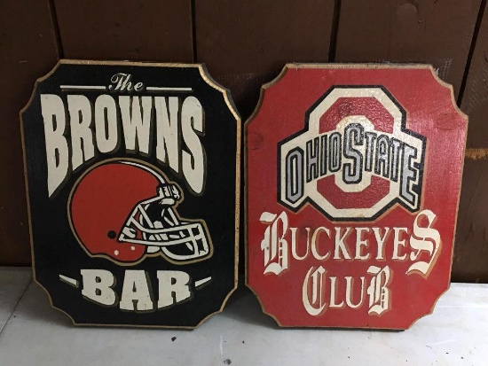 Lot of 2 Wooden Buckeye/Browns Signs