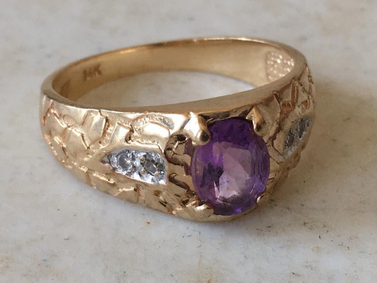 14K Ring with Amethyst and Diamond