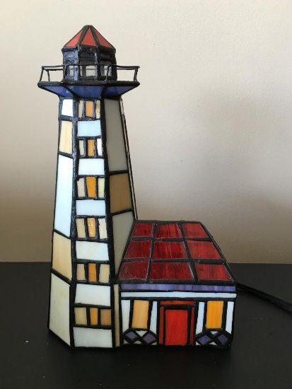 Stained Glass Lighthouse Lamp