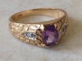 14K Ring with Amethyst and Diamond