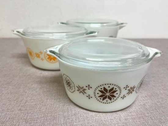 Set of 3 Pyrex Town and Country Casserole Dishes