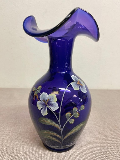 Hand Painted Purple Glass Vase Signed and Numbered