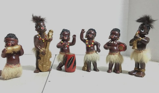 Set of Six Vintage African-American Ceramic Figurines
