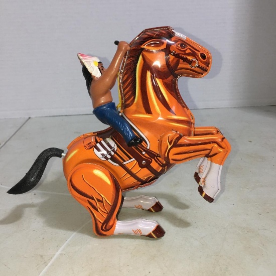 Vintage Tin Litho Wind-Up Indian on Horse