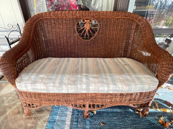 Woven Rattan Outdoor Loveseat with Cushions