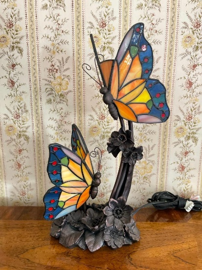 Contemporary Tiffany Style Stained Glass Butterfly Lamp
