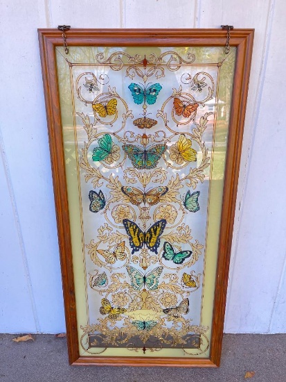 Painted Butterfly Glass Framed Piece
