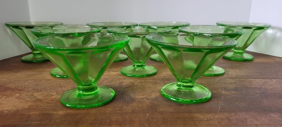 Set of 9 Vintage Uranium Glass Dessert Bowls
