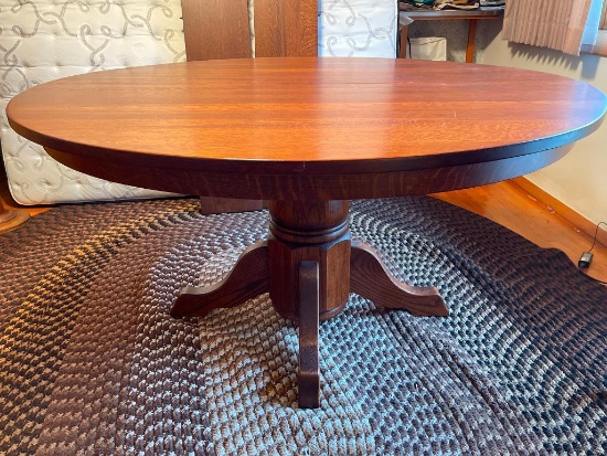 Large Round Amish Made Dining Room Table and Two Leafs