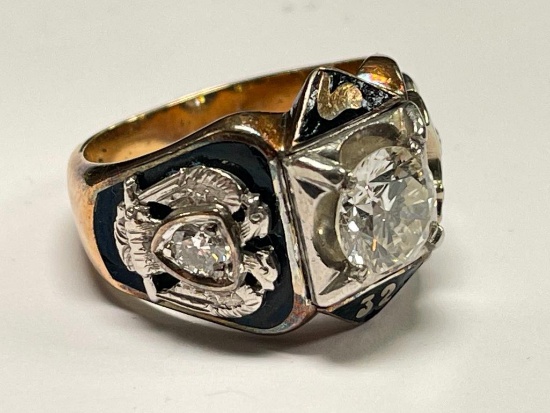14K Gold 32nd Degree Masonic  Diamond Ring Size 10.25