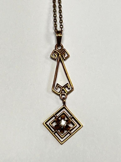 10K Gold Diamond Chip Pendant w/Gold Filled Necklace