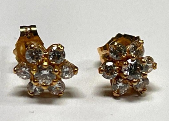 14K Gold Earrings w/Clear Stones