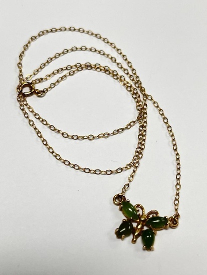 14K Gold Jade Butterfly Necklace
