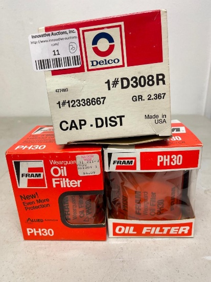 One Delco Distributor Cap #D308R and Two Fram PH30 Oil Filter New in Box