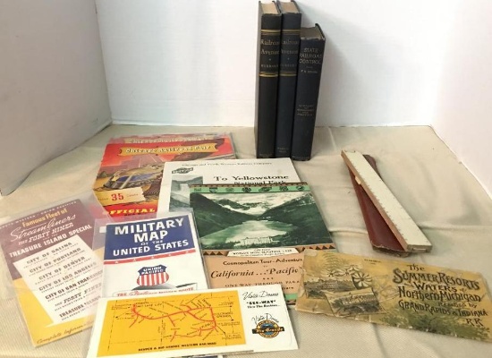 Group Lot of Vintage Railroad Items Incl Books, Maps and More