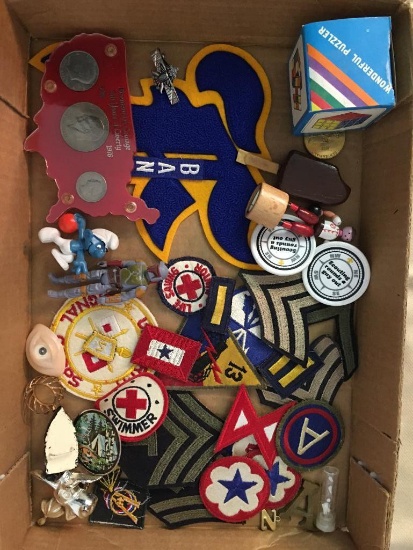 Misc Treasure Lot Incl Bicentennial Coins, Patches, Figurines, Boba Fett Figure & More