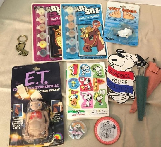 Misc Treasure Lot Incl. Snoopy Items  Paint by Number, Haircut Scissors, E.T. Action Figure and More