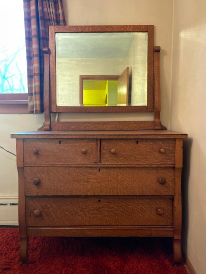 Antique Wooden Dresser with Mirror