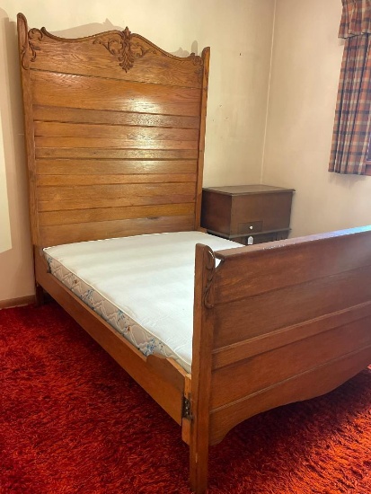 Antique Wooden Full Size Bed with Tall Headboard