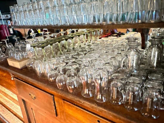 Entire Shelf Lot of Misc Glass Barware Incl Martini, Daiquiri, Margarita Glasses and More