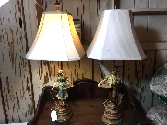 Believed to be a Pair L. & F. Moreau Collection Francaise Spelter Art Nouveau Lamps