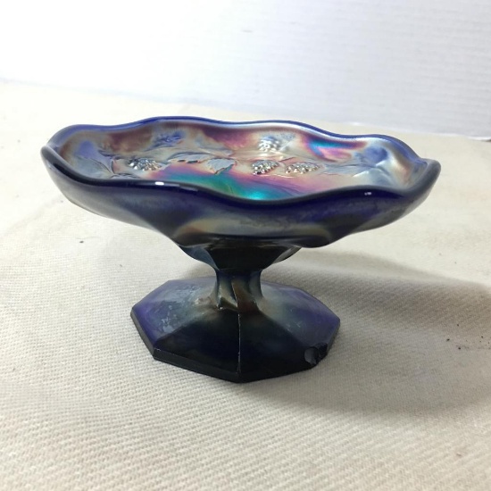 Fenton Style Iridescent Pedestal Carnival Glass Candle Holder