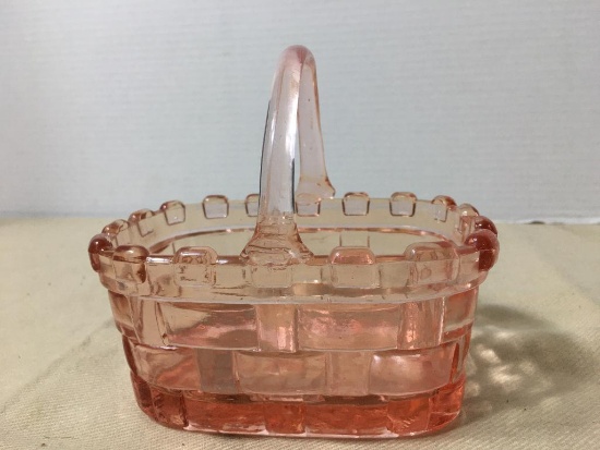 Vintage Glass Basket Candy Dish w/Applied Handle