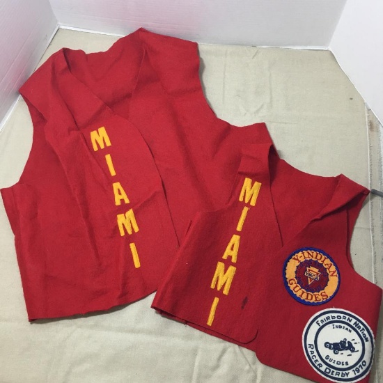 Two Piece Lot of Father and Son Felt Vests for 1970's Indian Guides Fairborn Racer Derby YMCA