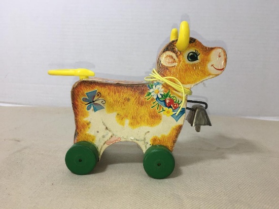 Fisher Price Bossy Bell Cow Wooden Pull Toy