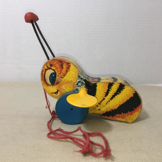 Vintage Fisher Price Buzzy Bee Wooden Pull Toy