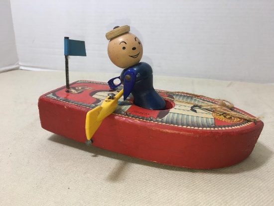 Vintage Fisher Price Racing Rowboat Wooden Pull Toy