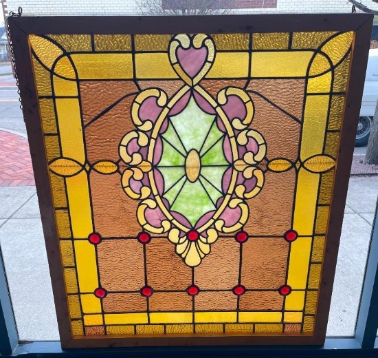 Wooden Framed Stained Glass Piece