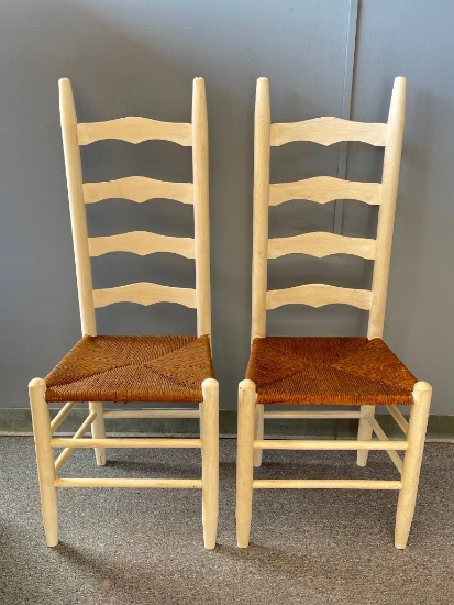 Pair of Ladder Back Rush Seat Chairs