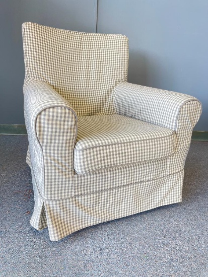 Upholstered Chair with Checked Slip Cover