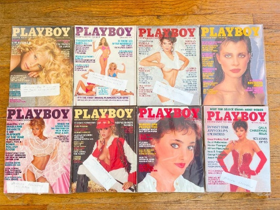 Eight Vintage Playboy Magazines Missing Centerfolds 1983 - Like New Condition