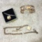 Group of Costume Jewelry Incl Cuff Bracelet, Pocket Watch Chain and More