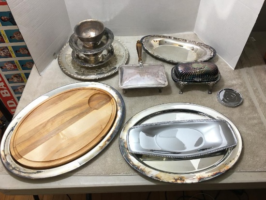 Group of Misc Silver Plate Platters and Serving Plates