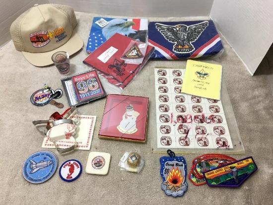 Misc Boy Scout Lot Incl Scarves, Hat, Patches and More
