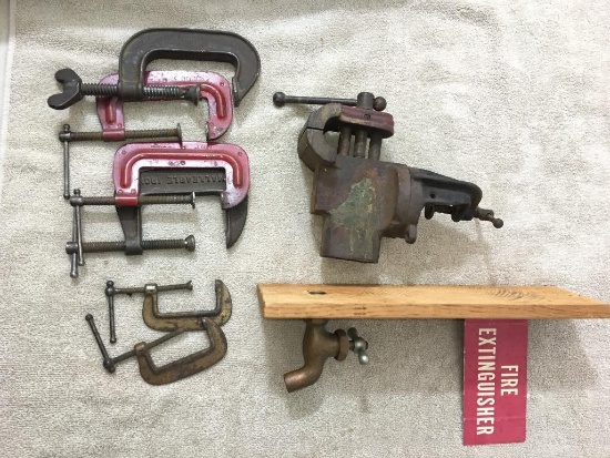 Group of Misc Sized Vice Grips and Fire Extinguisher Sign